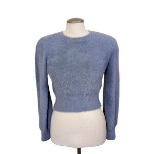 Sunday Best Aritzia Kitten Sweater Womens S Blue Fuzzy Pullover Balloon Sleeve